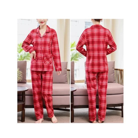 Pyjama Femme 2 pieces en Coton a Carreaux Confortable Grande taille Rouge Cdiscount Pret a Porter
