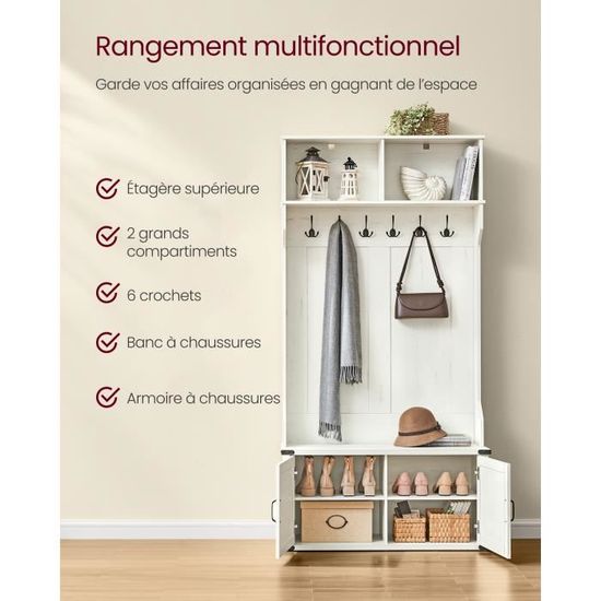 LHHL Porte-Manteau Vestiaire Meuble D'entrée avec Étagère À Chaussures Crochets Multifonction Cadre en Bois Stable Montage Facile pour Entrée Couloir Chambre LHHL Porte-Manteau Vestiaire Meuble D'entrée avec Étagère À Chaussures Crochets Multifonction Cadre en Bois Stable Montage Facile pour Entrée Couloir Chambre