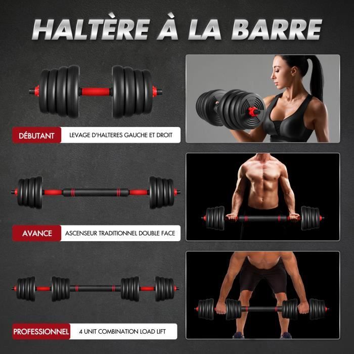 Haltères Réglables GYMX 30kg - Kit Avec Plaques 2.5kg Et 1.25kg - Barres Connectables - Fitness Maison