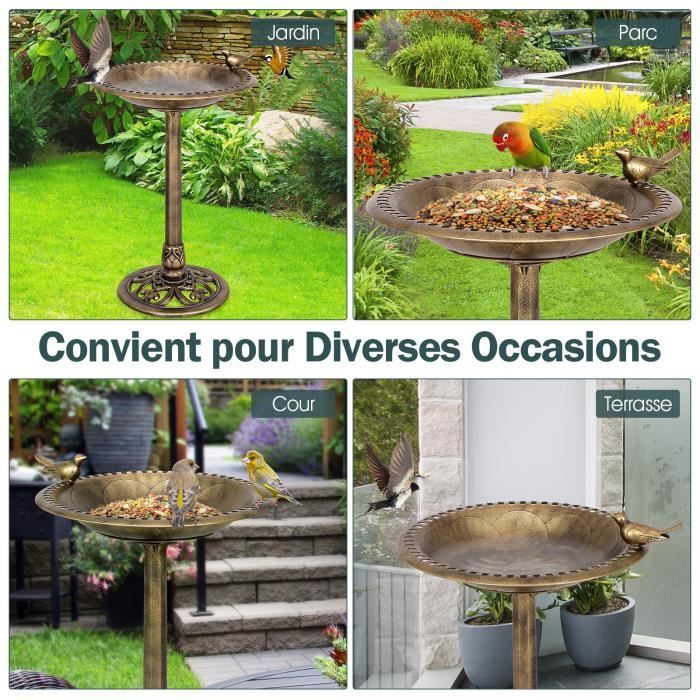 Relaxdays Abreuvoir oiseaux, fonte de fer, décoration jardins, style  antique, mangeoire sur pied, 40 cm de haut, bronzé