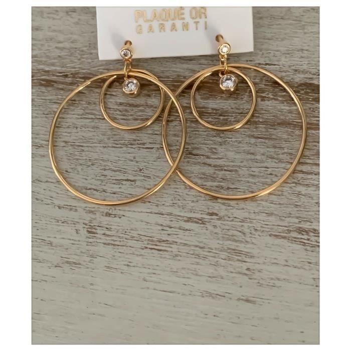 Boucles D'oreilles Pendantes Cristal Rose - Plaqué Or 18 Carats 750/000, Style Double, Neuves Avec étiquette