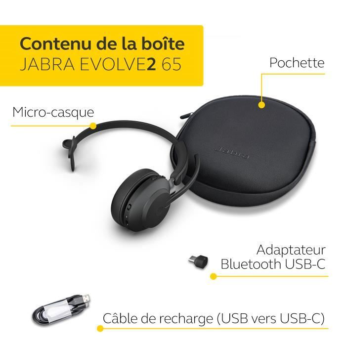 Casque sans fil Jabra Evolve2 65 - USB-C MS Teams Mono - Noir - Cdiscount  Informatique