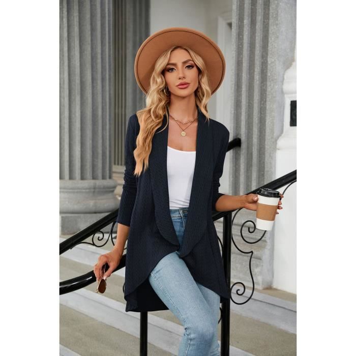 Gilet Femme en Tricot Automne Hiver Cardigan Mi longue Manches