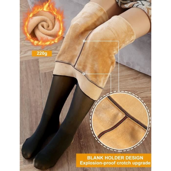 Femmes polaire chaude doublée de collants épais. collants thermiques  translucides. Hiver Stretchy S-2XL