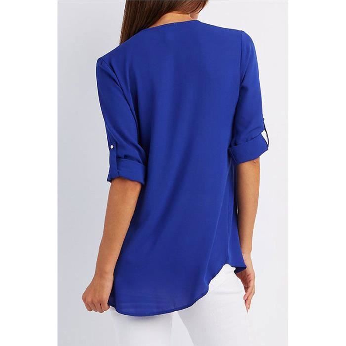 Chemise col v Femme de Marque T shirt demi zip Elegant Chemisier chiffon Femme Manches Longues