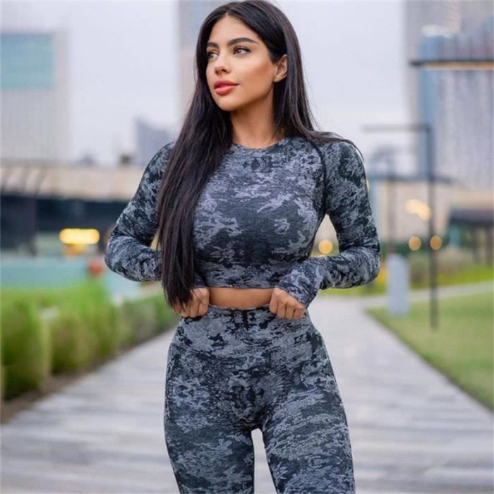 Survetement Femme Vetements d entrainement de yoga sans couture sexy a manches longues Noir WF Noir Cdiscount Pret a Porter