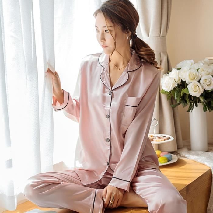 Pyjama Pyjamas pour Femmes Satin Soie Ensembles 2 Pieces femme Nuisette Short Nuit Pijama Femme Ete Manches Pyjama 101 gray C7 Blanc Cdiscount Pret a Porter