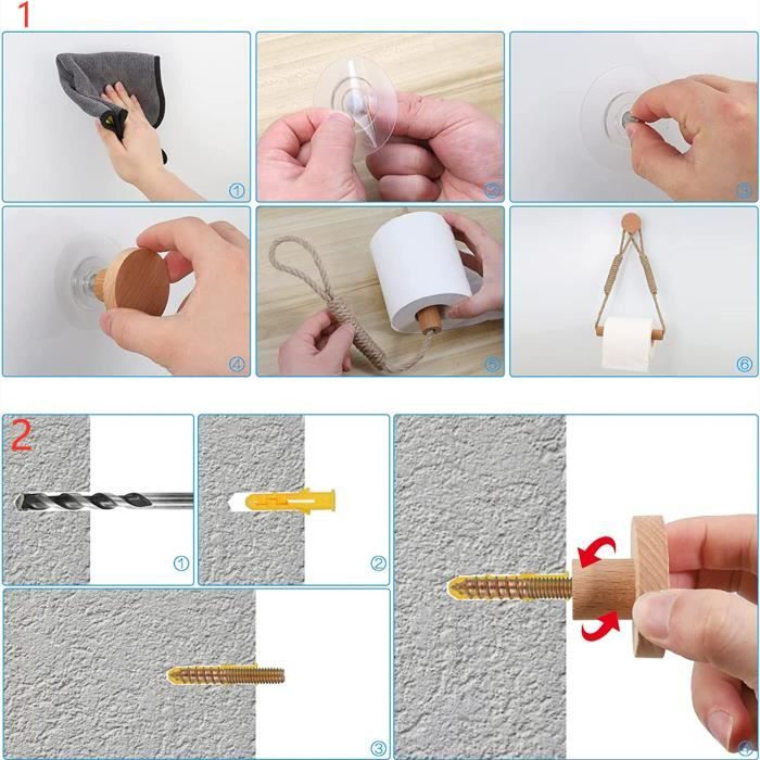 Auto Adhésif Support De Papier Toilette Murale, Corde En Bois Anneau De Serviette Grille Rustic Porte Rouleau Papier Toilette Salle De Bains-Jaune