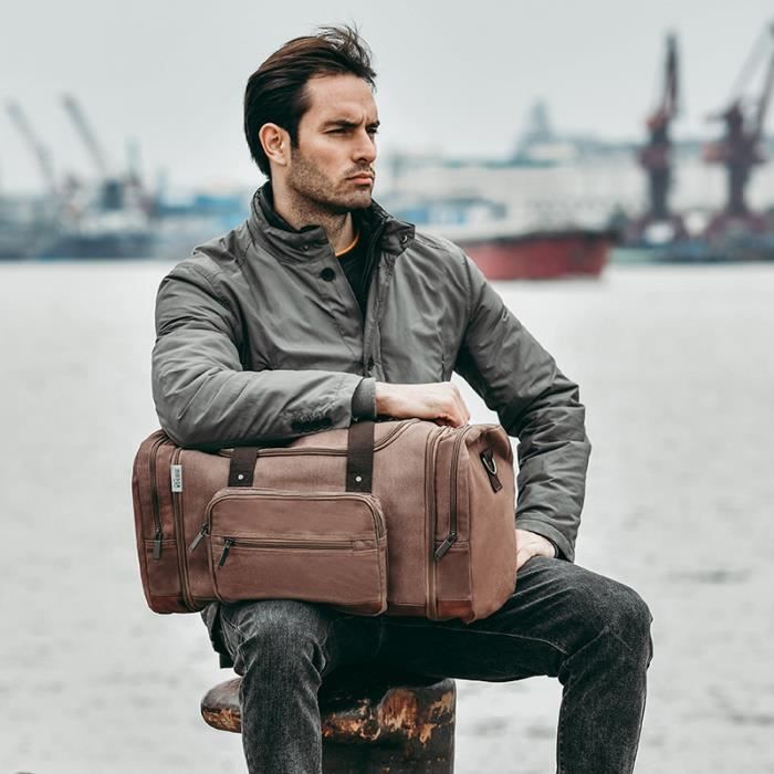 Gris Sacs de voyage en toile vintage pour hommes et femmes sac