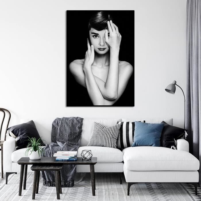 Toile Audrey Hepburn - Impression Noir Et Blanc Avec Rose - 30.5x45.7 Cm - Prête à Accrocher