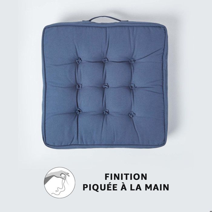 Coussin D'Assise Canapé 3 Places HOMESCAPES 150x50x10 Cm - Déhoussable Coton Bleu Marine