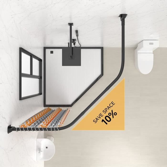 Tringle à Rideau Douche Angle L - Acier Inox 304, Réglable 95x175 Cm, Avec Anneaux