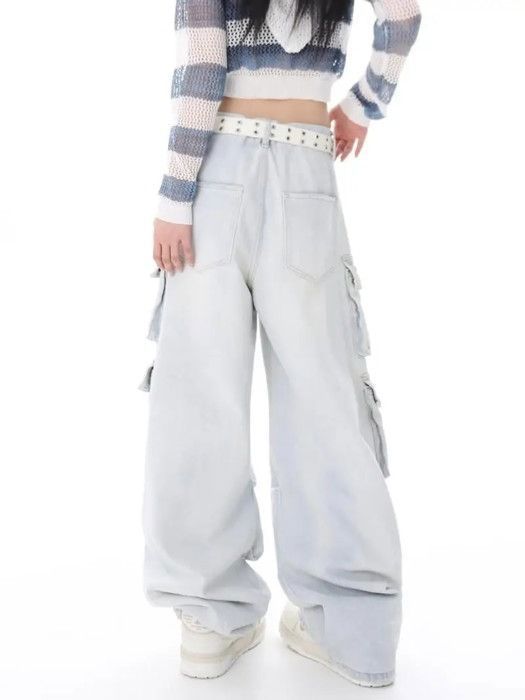 Salopette En Jean Pour Homme - Style Rétro Jambes Larges, Pantalon Cargo Décontracté En Coton Avec Poches Multiples