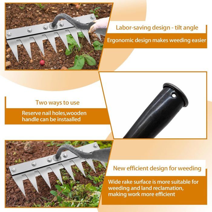 Râteau De Jardin En Fer - Pour Désherbage Et Déchaumage | Outil Robust Pour Pelouse Et Potager