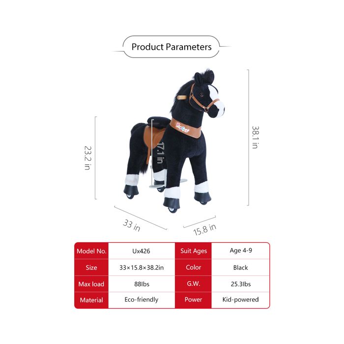 PonyCycle Cheval monter noir roues avec frein Cdiscount