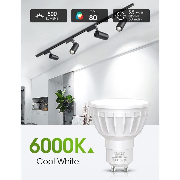 Ampoules LED GU10, 5W équivalent 60W, 600lm, Blanc Froid 6000K, 120° Larges  Faisceaux, Ampoules LED