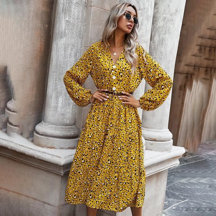 Robe Printemps Manches Longues Robe Midi Femme Leopard lache Blanc Decontracte Femmes Robes Nouveaute 2021 d ete Type Black Blanc Cdiscount Pret a Porter