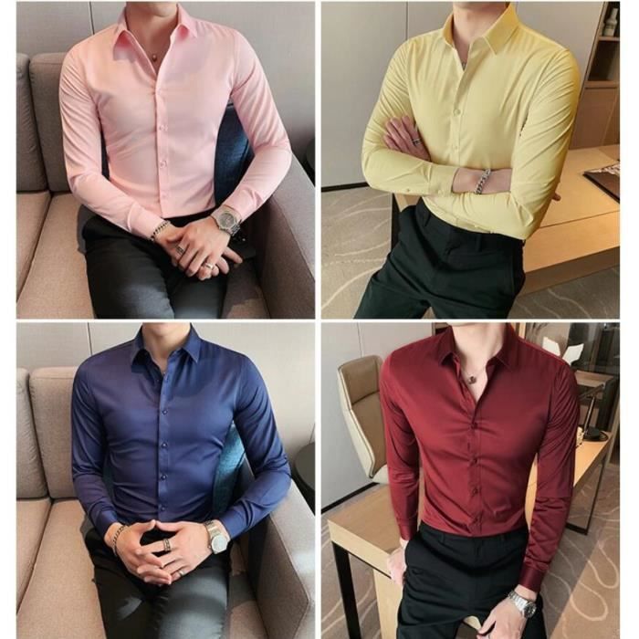 Chemise Extensible Anti-plis Pour Homme à Manches Longues Extensible Boutonnée, Coupe Ajustée, Chemise Habillée Décontractée D'affaires Formelle (noir, S