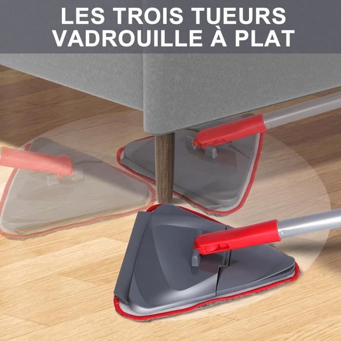 Balai Plafond Triangulaire JEHONN - Poignée 200cm, 6 Pads Microfibre, Nettoyage 360°