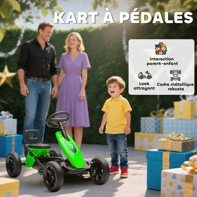 AIYAPLAY Kart à Pédales Enfant – Marche Avant/Arrière, Frein, Roues EVA Silencieuses – 3-6 Ans – Charge 50 Kg