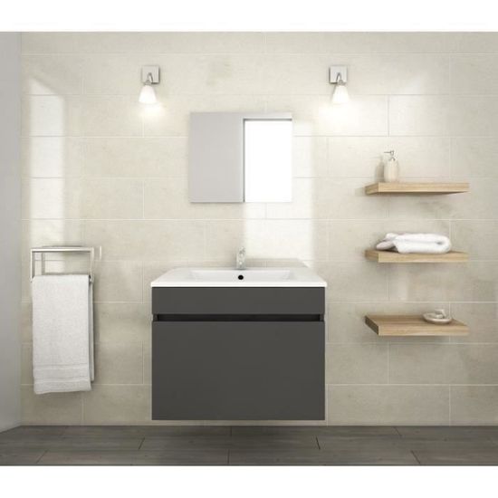 Lana Ensemble De Meubles De Salle De Bain Vasque Miroir Meuble Sous Vasque 60 Cm Gris Mat Cdiscount Maison