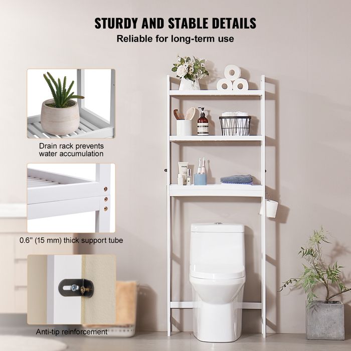 Meuble De Rangement Pour Toilettes COSTWAY - 2 Portes à Persiennes, étagère Réglable, Blanc - 66x25,5x157 Cm