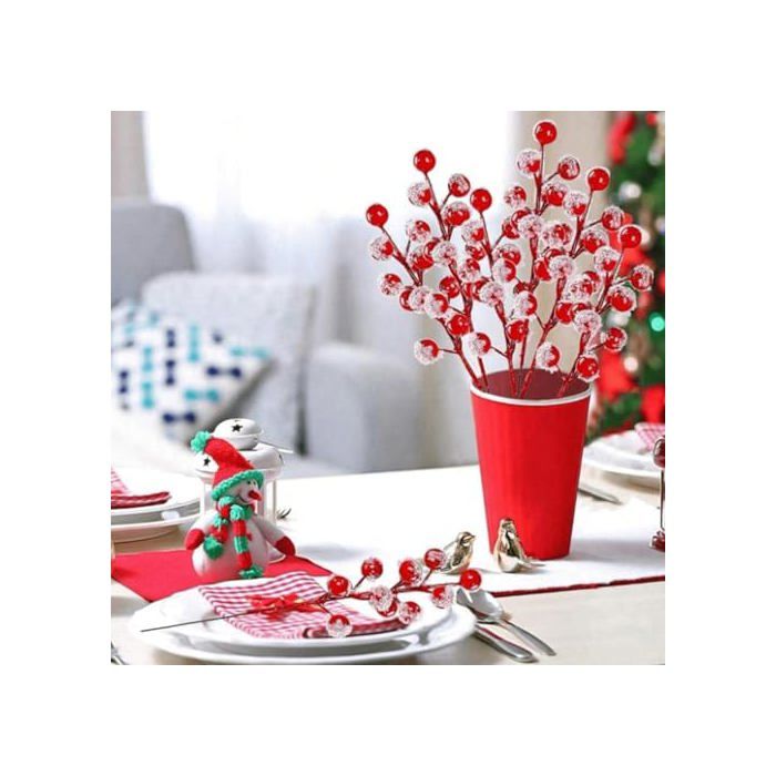 Centre Table Noël Lot De 20 Branches Pin Artificielles BUZIFU - Pommes De Pin Et Baies Rouges - Déco Noël Centrepête Festif