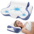 Oreiller Ergonomique Cervical - TOPESCT - Mémoire de Forme - Refroidissement Orthopédique - 60x34cm - Bleu/Blanc