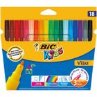 BIC Kids Visa Feutres de Coloriage à Pointe Fine - Couleurs Assorties, Etui Carton de 18
