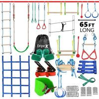 65FT Kit de Parcours d'Obstacles Suspendus Ninja Warrior pour enfants,double slacklines,balançoire,échelle corde,filet,Jeu