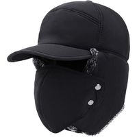 Unisexe Chapeau de Hiver Chaud Oreillettes Bonnet Épais Casquette de Baseball Homme avec Cache-Visage Détachable