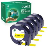 5x GREENSKY Compatible pour Dymo LetraTag Ruban Plastique 91202, 12mm x 4 m,pour Dymo LetraTag LT-100H,  noir sur jaune
