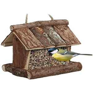 Rectangulaire de graines pour oiseaux Maison pour pendre Mangeoire Bois Nichoir Marron/Bleu 