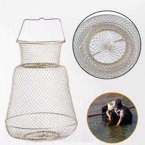 Acier inoxydable pliable rond portable poisson poisson panier de pêche cage  de filet de pêche avec bol flottant diamètre 33cm(s)