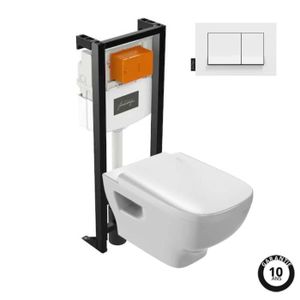 WC - TOILETTES Pack WC suspendu sans bride JACOB DELAFON Struktura+ bâti-support + plaque Blanc brillant