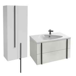 SALLE DE BAIN COMPLETE Meuble lavabo simple vasque 80 cm JACOB DELAFON Nouvelle Vague blanc brillant + colonne de salle de bain 2 portes