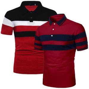 POLO Polo Homme Lot de 2 Été Fashion Couleur Contrasté Polo Manche Courte Casual Marque Luxe T-Shirt Hommes - Noir-Rouge-Rouge