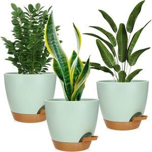 JARDINIÈRE - BAC A FLEUR zerotop 6.5in Pots à Plantes, 3 Pcs Plastique Auto-Arrosant avec Trou De ainage Et Soucoupe Pot à Fleurs Décoratif Moderne pour 2