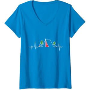 TENTE DE CAMPING Tente Heartbeat - Amoureux Des Tentes De Camping T-Shirt Avec Col En V[W4232]