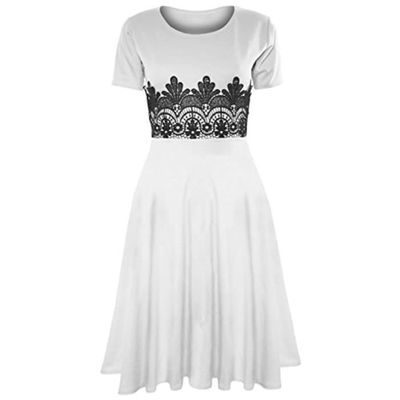 Robe F867r Manches Courtes Taille Dentelle Inserer Evasee Franki Mi Longueur Robe Patineuse Mi Longue Grande Taille Uk 8 30 Taille 5 Noir Achat Vente Robe Cdiscount