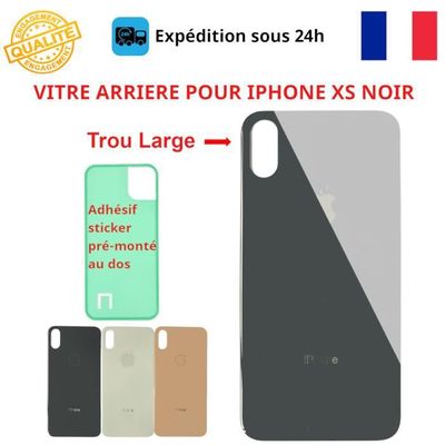 Vitre Arrière Remplacement IPhone X - Blanc Avec Logo Adhésif Grand Trou - Neuf