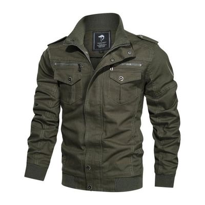 Veste Mi Saison Homme Militaire en Coton Veste Zippee Multi poches Couleur Unie Pour Printemps et Automne Vert militaire Cdiscount Pret a Porter