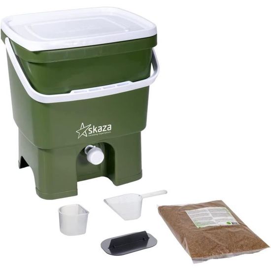 Skaza Bokashi Organko 2 (9.6 L) Composteur de Cuisine en Plastique Recyclé  | Starter Set pour Les Déchets de Cuisine et Le Compostage avec Activateur