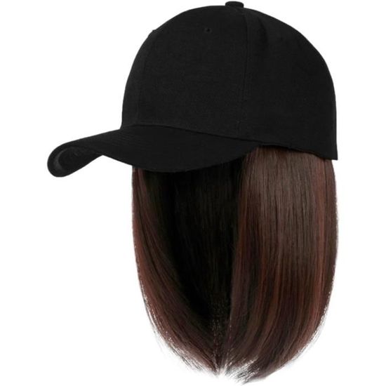 Casquette de baseball avec extensions de cheveux, coiffure courte et lisse, coupe Bob, perruque Casquette de baseball avec extensions de cheveux, coiffure courte et lisse, coupe Bob, perruque