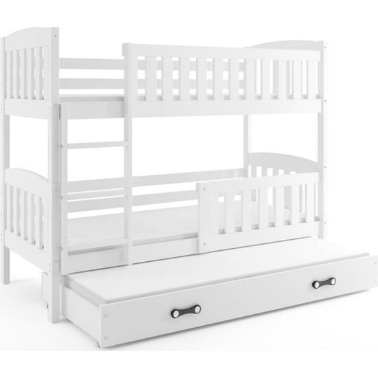 lit superpose quba 3 places 190x90 avec sommiers et matelas en blanc bandeau blanc cdiscount maison