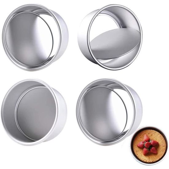Lot 4 Moules à Gâteau Ronds Avec Fond Amovible - Diamètres 12,14,16,18 Cm, Anti-adhésif