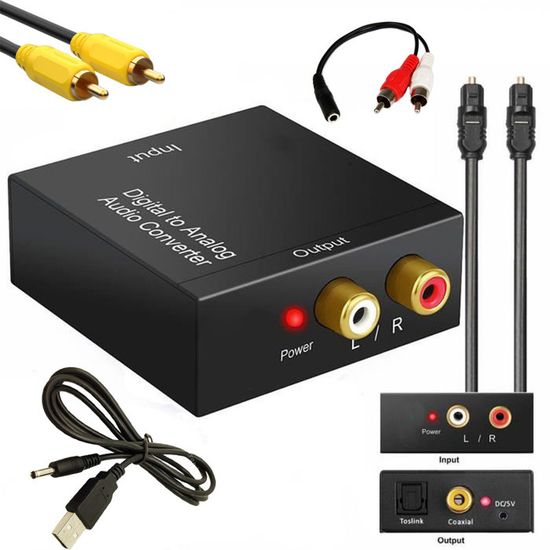 Juce Adaptateur de convertisseur Audio R/L Avec Câble Optique Prozor DAC Numérique SPDIF TosLink vers Analogique
