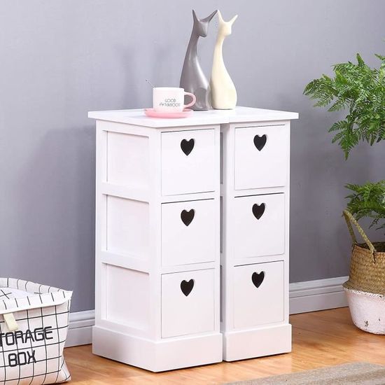 Table De Chevet Blanche Avec 2 Tiroirs - Design Moderne MDF, étroite Pour Petits Espaces