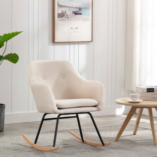 Chaise à bascule - Tissu Meuble© - Crème - Design contemporain - Avec accoudoirs