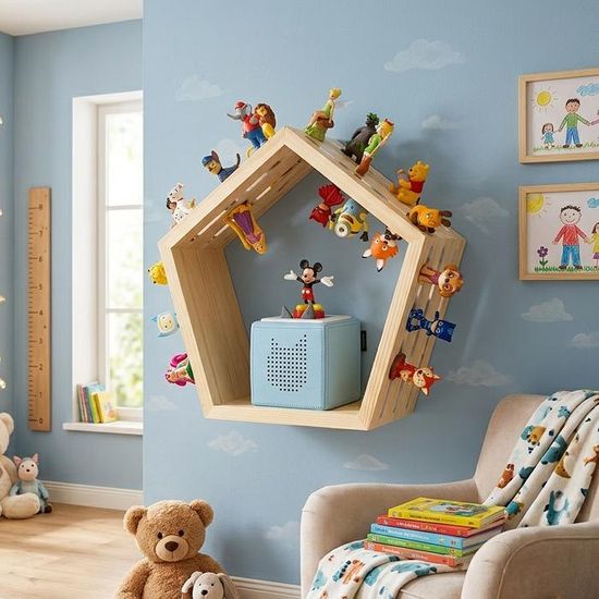 Étagère D'Angle Stadtecken Pour Toniebox - En Bois Avec Aimants | Rangement Jusqu'à 50 Figurines | Univers